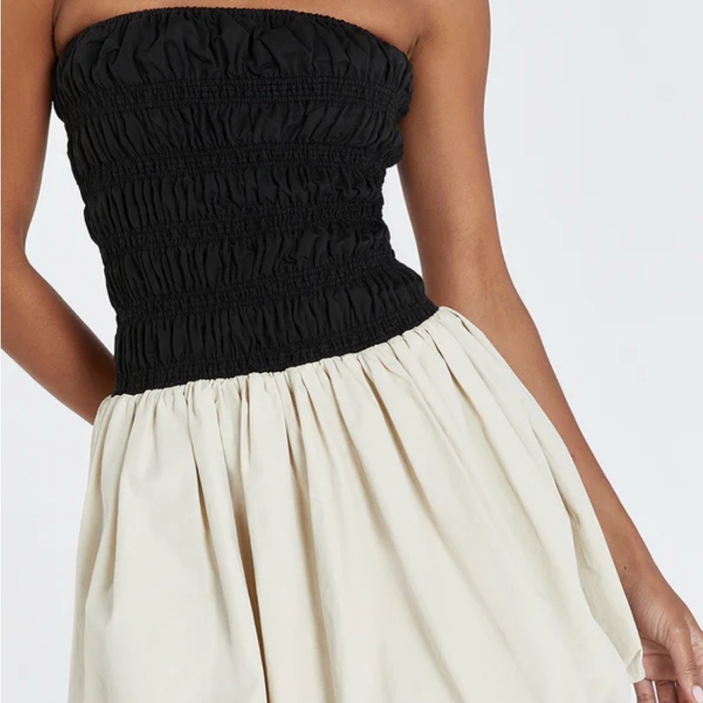 DISSH Black and Cream Strapless Smocked Sundress